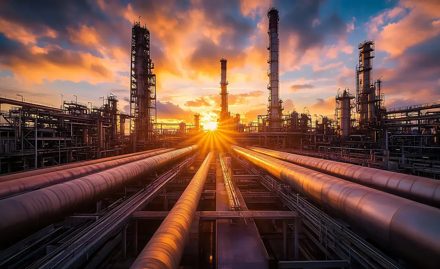 Industriële installatie bij zonsondergang, beeld van Corrocoat